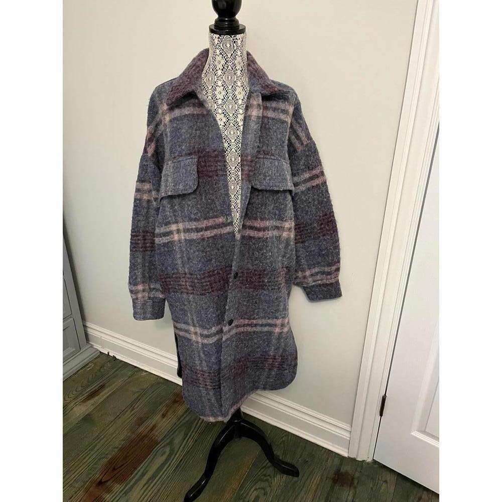 Zara wool blend plaid shacket coat M - Picture 2 of 8